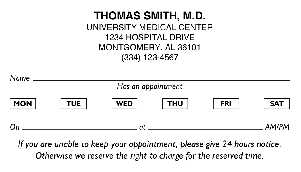Appointment Card Checkbox