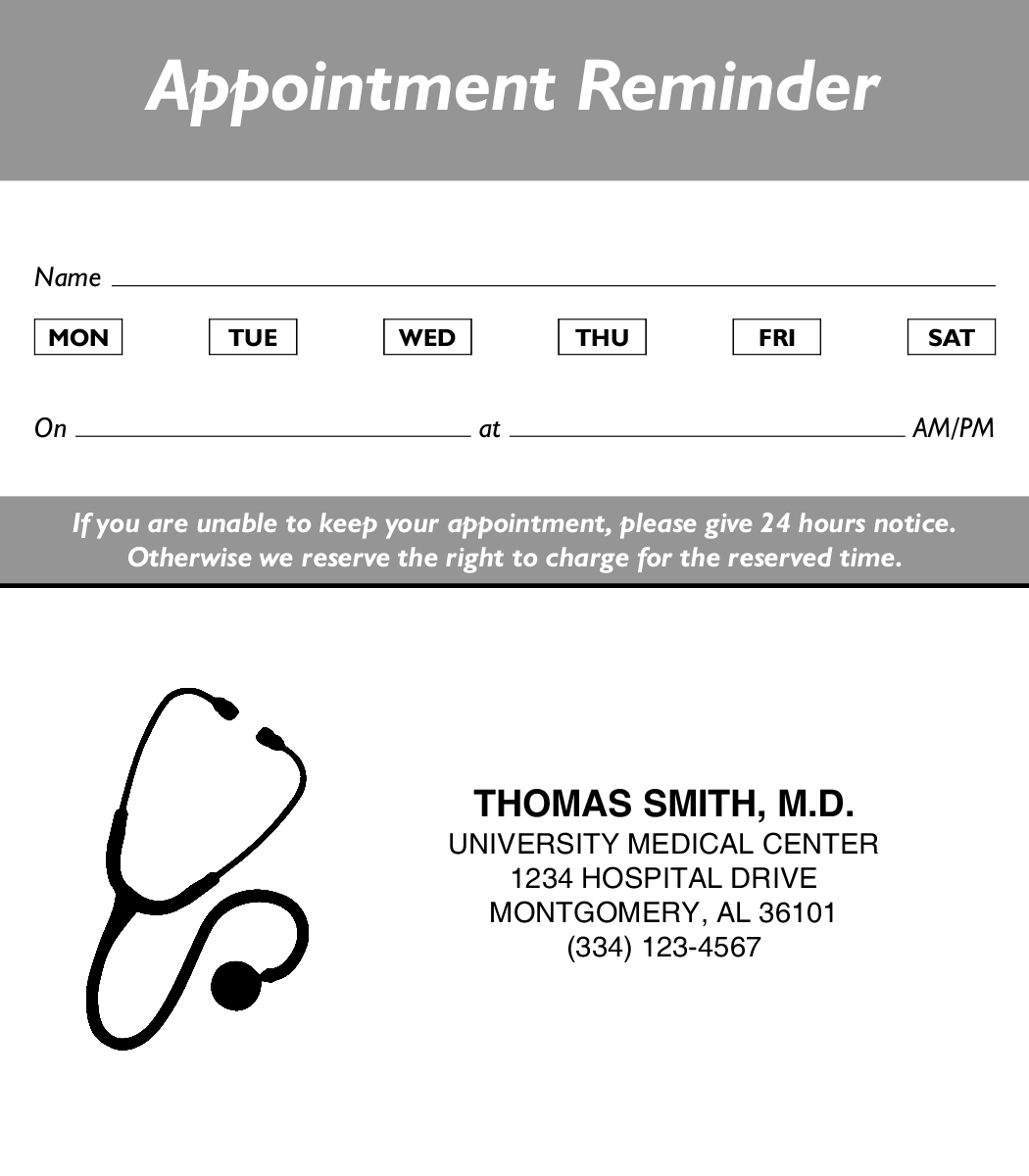 Appointment Card Two-sided